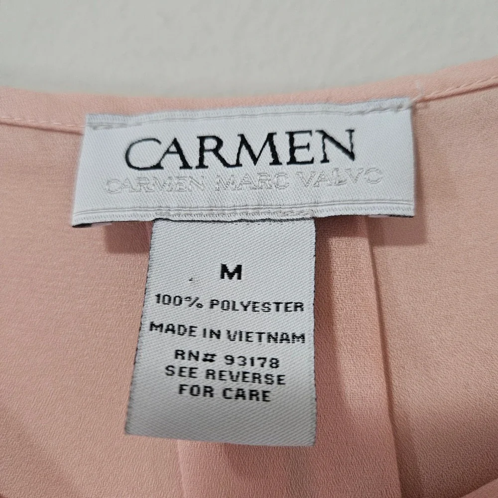 Carmen Marc Valvo Pink Pleated Flutter Sleeve Blouse Top Medium - Picture 3 of 4